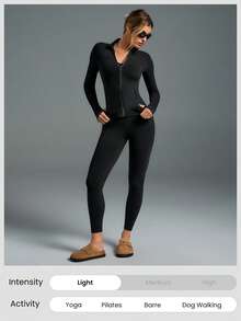 GLOWMODE 24英寸FeatherFit™無縫高腰長效舒適後口袋打底褲，低影響瑜伽，保持經典 - 黑色 - 查看 6