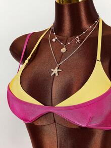 Amplova Bộ bikini nữ 2 trong 1, màu hồng cánh sen và vàng phối hợp, gợi cảm và thời trang, thích hợp cho kỳ nghỉ biển. - Nhiều màu - Xem 5