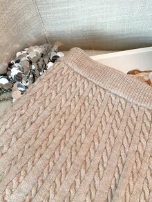 GlowEve CURVE Women's Autumn New Solid Color Rope Floral Pattern Classic Design Casual Girly Everyday Versatile Loose Hem Knit Sweater Skirt - Apricot - View 4