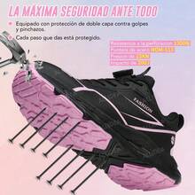 SEGURITO Tenis de mujer,zapatos de trabajo para mujer, bota industrial,zapatos para mujer, Calzado de trabajo para mujer, puntera compuesta, resistente a impactos y perforaciones, parte superior aislante y resistente a salpicaduras, antideslizante y resistente a la abrasión, apta para todas las estaciones.  Ideal para obras de construcción, trabajos aplicaciones de logística de transporte,tenis de mujer oferta. - negro y rosa - Ver 9