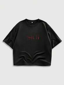 ROMWE MEN Goth Spring/Summer Casual Graphic Men'S Contrast Color Graphic Print Round Neck Short Sleeve Dark Thorn T-Shirt - Black - View 2