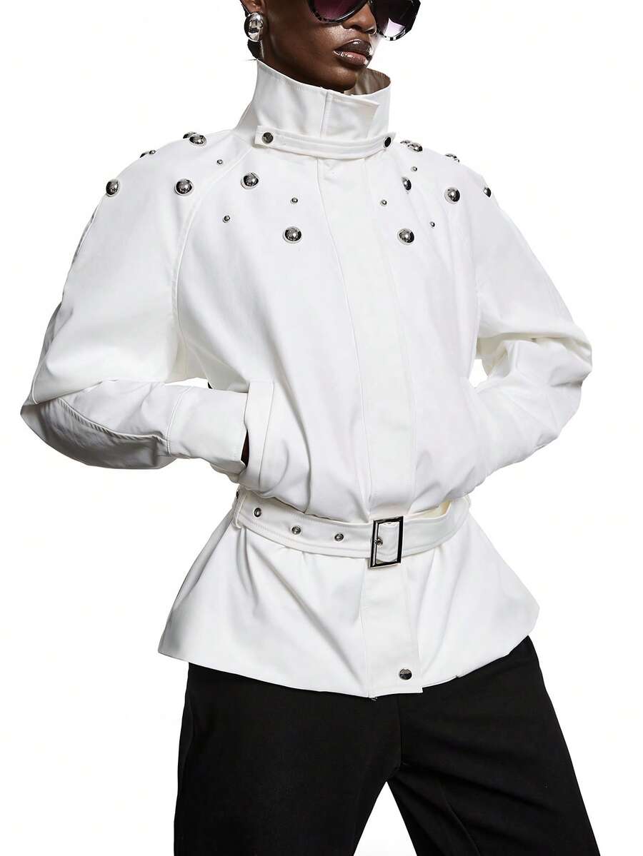 LYSMO 2026 New Arrive Minimalism Spring/Summer Women's Fashionable Casual Waist Belt Trench Coat, New Year Outfit - White - View 1