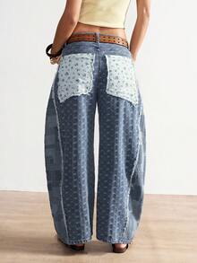 Bohemela Quần jean nữ dáng rộng phong cách Boho, thích hợp cho năm mới, ngày lễ tình nhân, lễ hội âm nhạc, phong cách vintage, phối nhiều mảnh vải. - Màu xanh lam - Xem 7