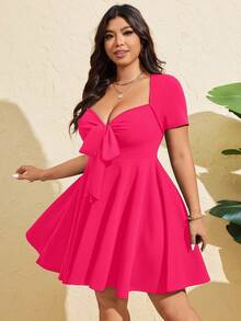 Đầm ôm sát tay ngắn thắt nơ phía trước gợi cảm dành cho nữ cỡ lớn hiệu Sunspun, màu hồng, đầm mùa hè thanh lịch. - Màu Hồng Tươi - Xem 2