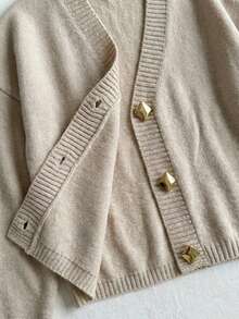 Comfortcana Conjunto informal de 2 piezas de talla grande para mujer, compuesto por un cárdigan de punto de manga larga con hombros caídos y pantalones de punto, para otoño/invierno - Caqui - Ver 8