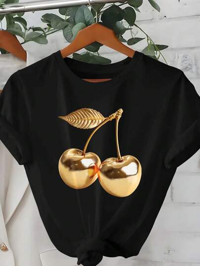 DrmWander Atuendos de vacaciones, primavera, ropa de resort para mujeres, atuendos de primavera para mujeres con blusas negras lindas, camisas de cereza, camisetas de mujer, blusas doradas para mujeres, camisetas negras para mujeres