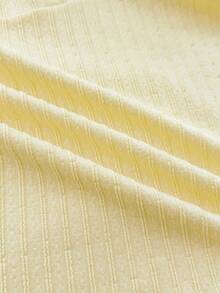 Áo thun dệt Jacquard tay bèo nhún, màu trơn, dễ thương, dễ mặc, dành cho thiếu nữ mùa hè, ngày lễ tình nhân, tiệc tùng, thường ngày, thoải mái - Màu vàng - Xem 5