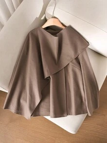 CosyJoli Plus Size Women Casual Loose Solid Color Poncho Style Jacket In Fall/Winter - Brown - View 6