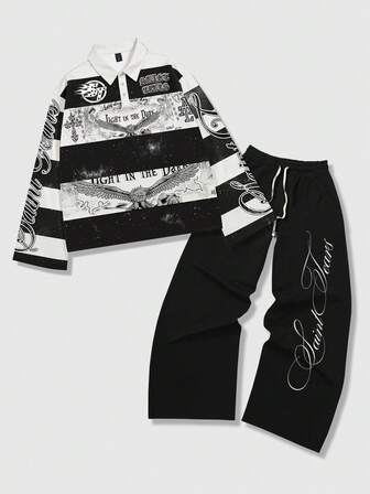 Street Life 2 pièces Ensemble style de rue décontracté pour hommes, Top + Pantalon de survêtement