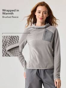 OutZeal 女士冬季保暖运动卫衣，适合露营、徒步等户外活动，长袖设计，带前拉链口袋 - 灰色 - 查看 2