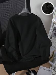 SHEIN Tween Girls' Casual Versatile Bow Print Crew Neck Sweatshirt, Autumn - Black - View 2