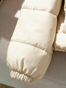 SHEIN Tween Girls' Casual All-Match Versatile Commuting Stand Collar Loose Drop Shoulder Letter Print Jacket, Warm For Autumn/Winter - Apricot - View 4