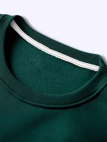 Manfinity Homme 男士字母印花圆领休闲百搭通勤长袖卫衣，秋冬款 - 墨綠色 - 查看 5