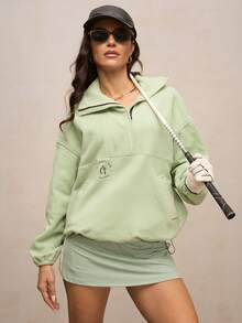 Activina Women's Solid Color Half-Zip Drop Shoulder Loose Pocket Sweatshirt - Mint Green - View 1