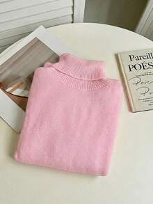 Franclia Warm High Neck Thick Velvet Slim Fit Long Sleeve Pullover Sweater, European And American Fall/Winter Essential Base Layer Knit Pullover - Baby Pink - View 3