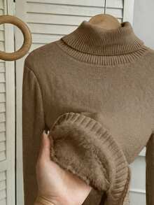 Franclia Fashionable All-Match High Neck Thick Seamless Fitted Long Sleeve Knit Sweater, Versatile For Autumn/Winter