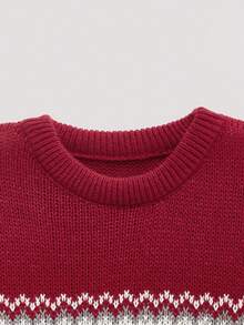 Open Phase 男士休闲百搭格子圣诞嵌花针织套头毛衣，适合春、秋、冬三季穿着。 - 紅色 - 查看 3