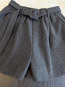 Franclia Women's Pleated Waist Design Versatile Casual Wool Blend Shorts - Grey - View 6