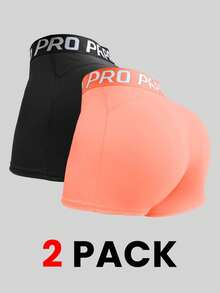 Easithlete Quần short thể thao chạy bộ yoga in chữ 2 mảnh cho nữ Quần short thể thao cạp cao bằng vải thun Spandex cho nữ Quần short thể thao - Nhiều màu - Xem 2