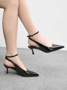 CUCCOO BIZCHIC Solid Color Pointed Toe Fashionable Versatile Elegant Commuting High Heels For Christmas - Black - View 2