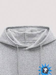 Open Phase 男士标语卡通图案落肩抽绳保暖连帽衫，适合秋冬季穿搭，日常搭配，送给男友/老公的礼物 - 灰色 - 查看 3