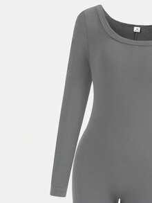 Sparklyn 2件套少女休闲百搭运动居家服圆领修身弹力连体裤 - 深灰色 - 查看 4