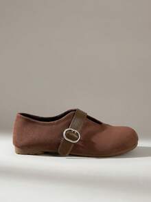 Solecia 女士休闲百搭通勤搭扣平底鞋 - 咖啡棕 - 查看 1