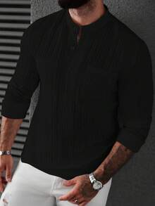 Manfinity CasualCool 男士纯色简约休闲长袖衬衫 - 黑色 - 查看 3