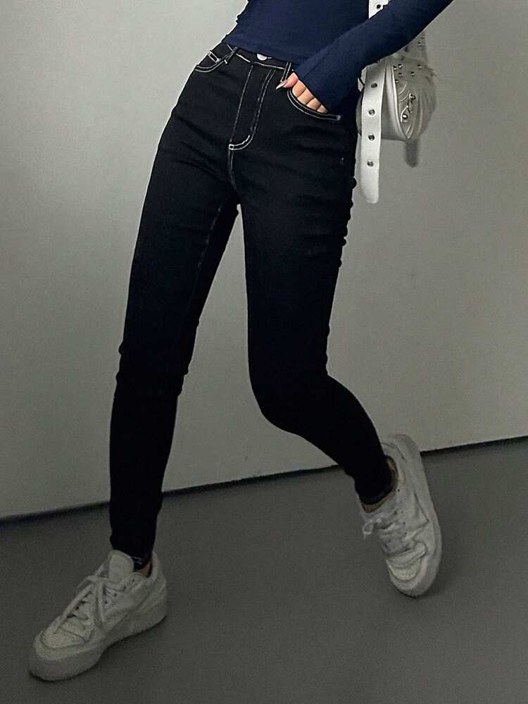 Women's Contrast Color Stitching Skinny Elegant Jeans