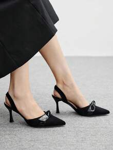 CUCCOO BIZCHIC Giày cao gót mũi nhọn đính nơ thanh lịch cho nữ - màu đen - Xem 5