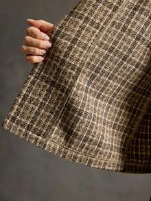 SoleilVie 女士波西米亚格子羊毛外套，冬季女装，女士冬季新年装，新年，新年女士装，优雅连衣裙，优雅女式衬衫，时尚系列，女士感恩节装，复古，波西米亚风，游牧风，高品质，格子，格子羊毛面料，外出休闲，粗花呢外套创意，女士西装外套，女士西装外套，女士短款西装外套 - 黑色 - 查看 7