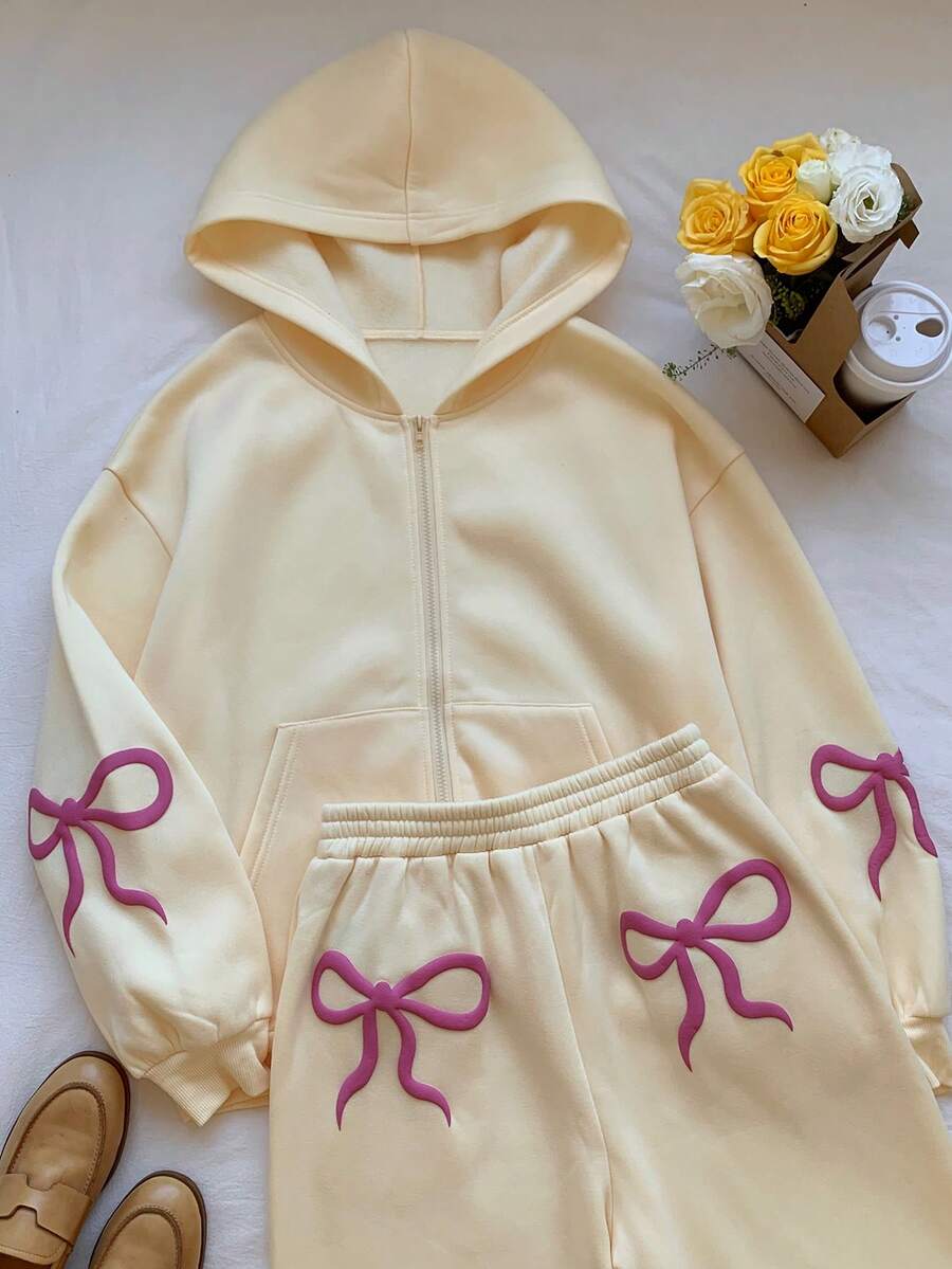 Comfortcana Bộ áo nỉ rộng rãi màu vàng kem dành cho nữ, hàng mới về mùa thu - Màu vàng - Xem 1