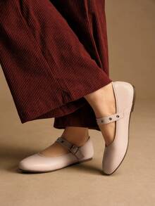 Rosivie 女士搭扣设计休闲通勤百搭平底时尚乐福鞋 - 粉色 - 查看 4