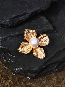Opalesca 1 Pc Fashionable & Elegant Flower Pearl Inlaid Women Brooch Pin, Suitable For Coat,Outfits,Old Money,Wedding/Bridal Accessories,Western Jewelry,Fairycore/Fairy,Charm Necklace,Pearl,Elegant,For Mom/Women/Girl/Mother - Gold - View 1