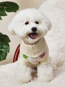PETSIN 1pc Colorful Love Printed Beige Pet Sweater Valentine's Day Autumn/Winter Thick Warm Pet Clothes - Multicolor - View 3