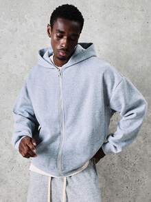 Áo Hoodie Nam SUMWON Essential Full Zip dáng rộng, áo nỉ thường ngày có mũ, dây rút, tay dài, thoải mái, thích hợp cho mùa đông thu, phong cách đường phố, mặc nhà hàng ngày, màu trơn - Màu Xám nhạt - Xem 5