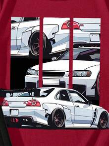 2pcs Tween Boys Casual Car Graphic Round Neck Short Sleeve T-Shirt And Shorts Set, Suitable For Summer - Burgundy - View 3