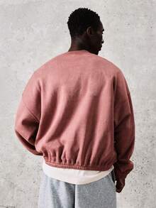 SUMWON Men's Washed Pink Crew Neck Pullover Sweatshirt Soft Vintage Look Casual Long Sleeve Essential Top Fall Winter Everyday Wear Plain - Brown - View 2