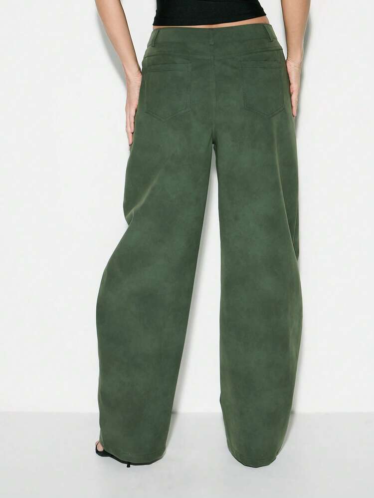 KIZN Wide Leg High Rise Palazzo Style Casual Pants With Button Closure And Side Pockets For Everyday Comfort And Versatile Styling