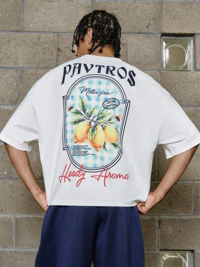 PAVTROS 男士彩色夏季水果印花宽松T恤