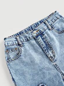 SHEIN Girlism Quần jeans ống loe cạp cao màu xanh nhạt bạc màu, họa tiết trái tim, nơ hồng, phong cách Y2K dành cho bé gái tuổi teen, thích hợp cho mùa thu đông, thời trang đường phố thu đông, quần jeans, Giáng sinh, Năm mới, thường ngày, trang phục thanh lịch, kỳ nghỉ, quần jeans họa tiết, quần jeans nơ, quần jeans ống loe thập niên 2000. - Rửa nhẹ - Xem 3