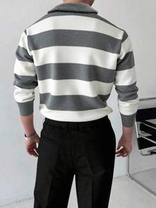 Claim Dot 新款秋冬圆领半拉链长袖运动衫，灰色和白色 - 灰色 - 查看 2