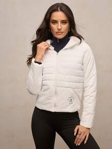 Activina Women's Solid Color Warm Raglan Sleeve Zip-Up Padded Coat, Winter Sports - White - View 7