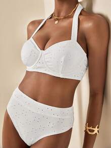 Écloséra 2pcs/Set Bestselling Summer Beach Vacation Jacquard Knit Hollow-Out Fabric Outfit - White - View 6