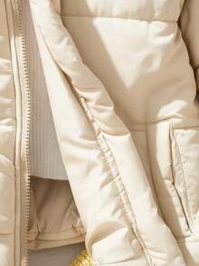 SHEIN Tween Girls' Casual All-Match Versatile Commuting Stand Collar Loose Drop Shoulder Letter Print Jacket, Warm For Autumn/Winter - Apricot - View 8