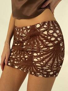 Aloruh Women's Fashionable Sexy Hollow-Out Mini Skirt - Black - View 6