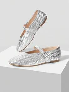 MOTF PU LEATHER BRAID FLATS SPRING SHOES - Silver - View 9