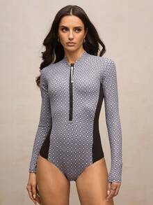 Activina 女士几何印花拉链长袖连体裤 - 黑色 - 查看 3