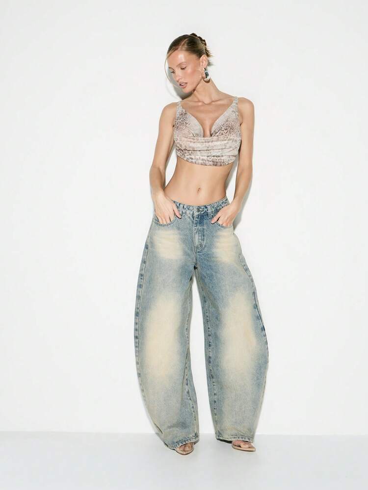 KIZN High Rise Wide Leg Distressed Denim Jeans