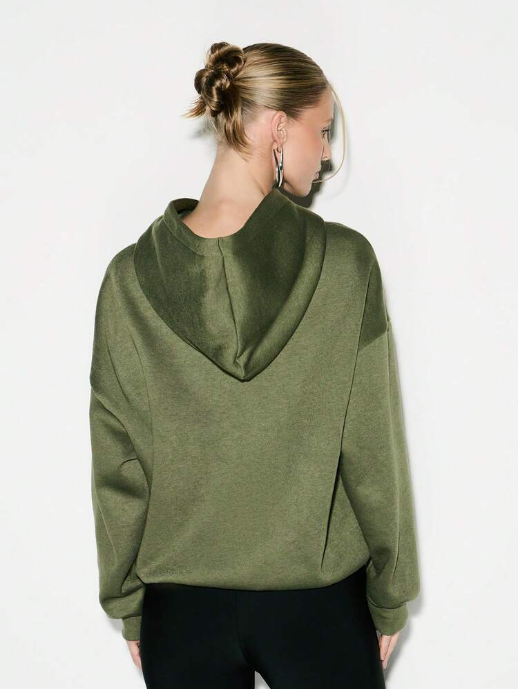 KIZN Felpa oversize con cappuccio verde oliva, con tasca centrale e cordino, per uno stile casual da strada in autunno e inverno